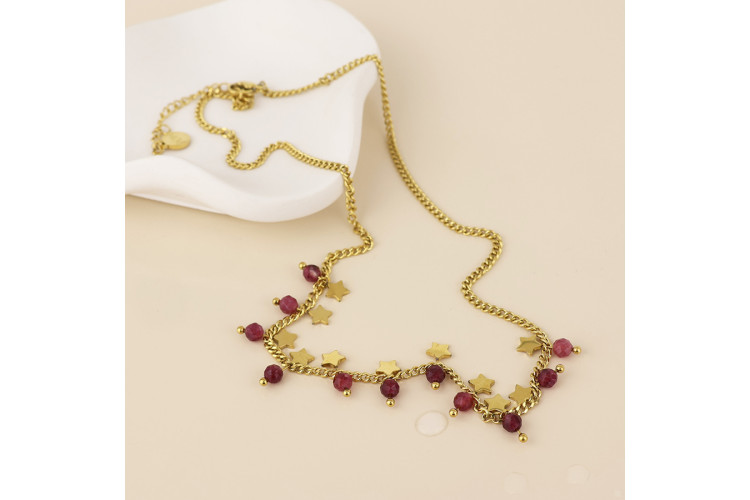  Pixi Gold Plated Star Charms And Pink Beads Necklace