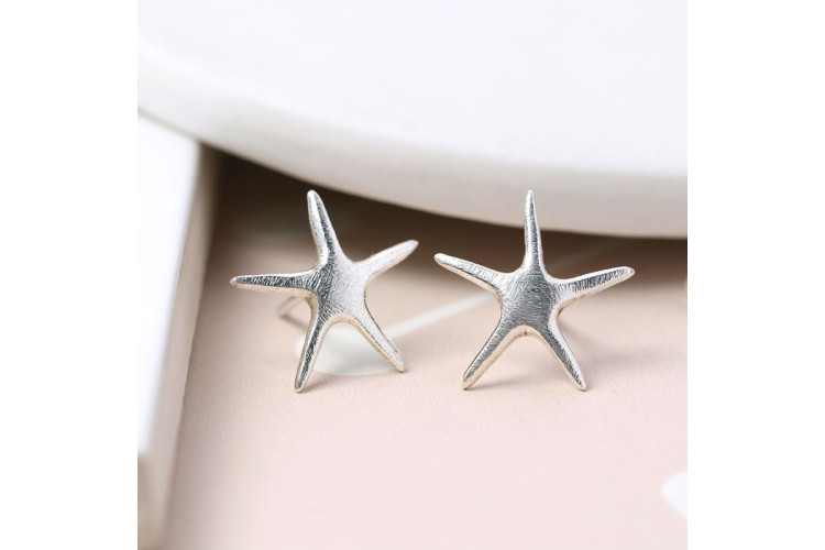 Pom Brushed sterling silver starfish stud earrings