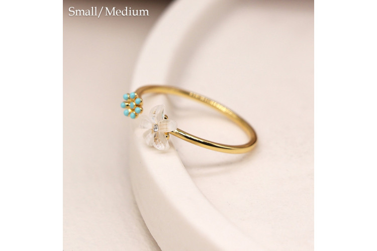 Pom Gold Plated Open Band Mismatched Flower Ring