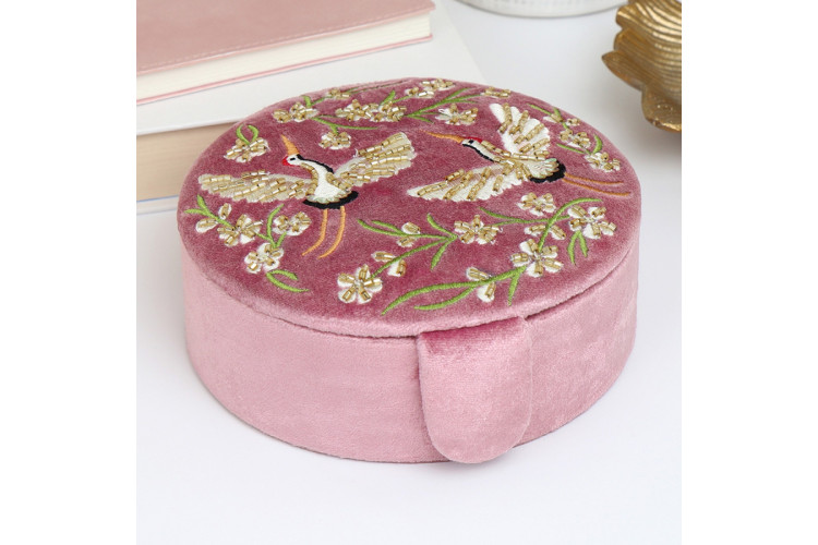 Pink Velvet Crane Jewellery Box