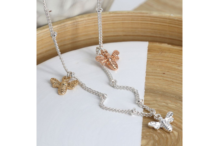 Pom Silver Plated Bee Charms Necklace 