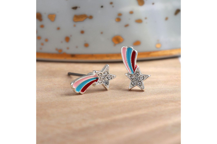 Pom Silver Plated Crystal Shooting Star earrings with enamel
