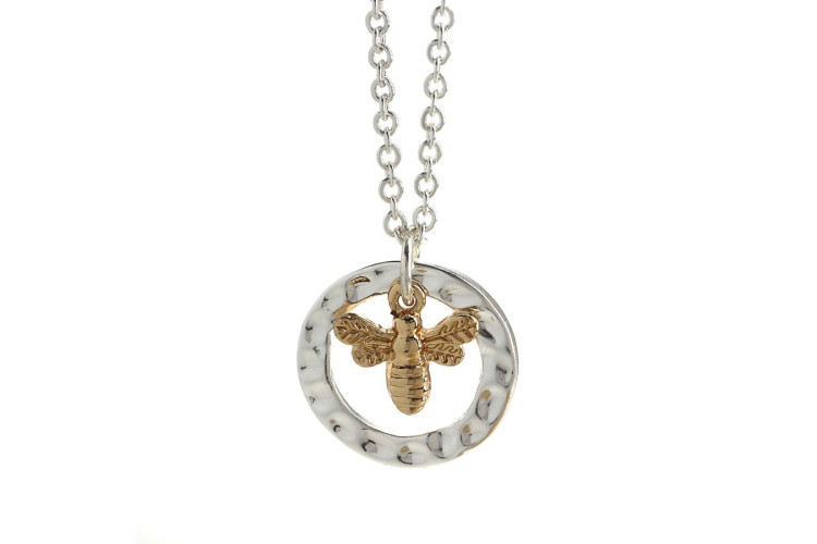 Pom Silver Plated Golden Bee Necklace