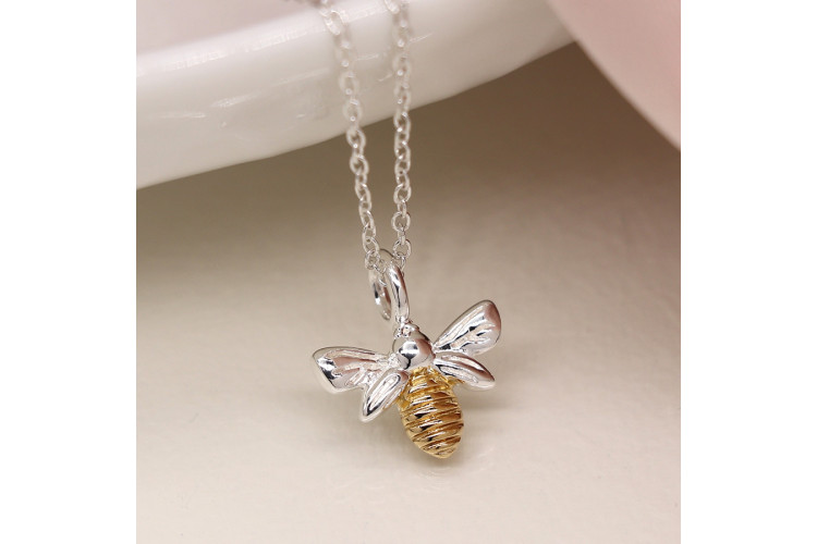 POM Sterling silver and gold bee necklace