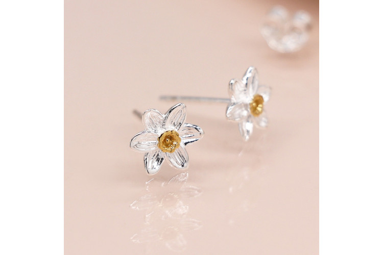 POM Sterling silver and gold daffodil stud earrings