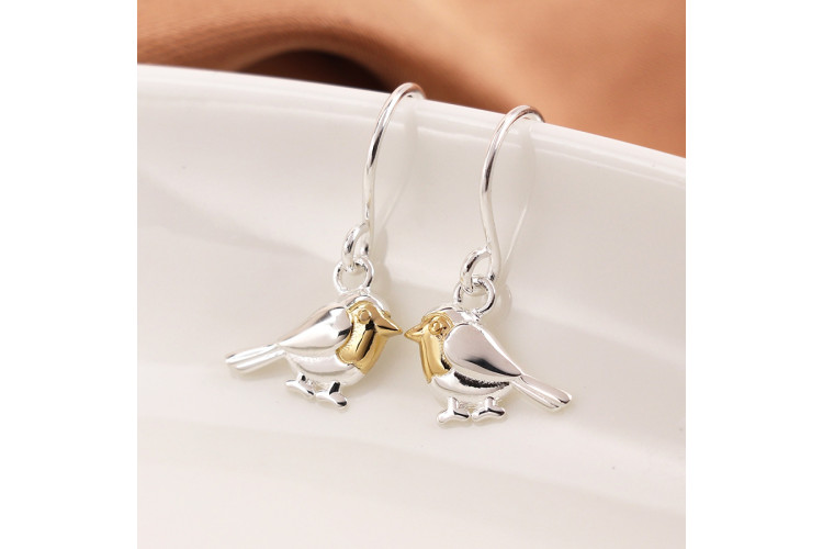 Pom Sterling Silver And Gold Robin Drop Earrings