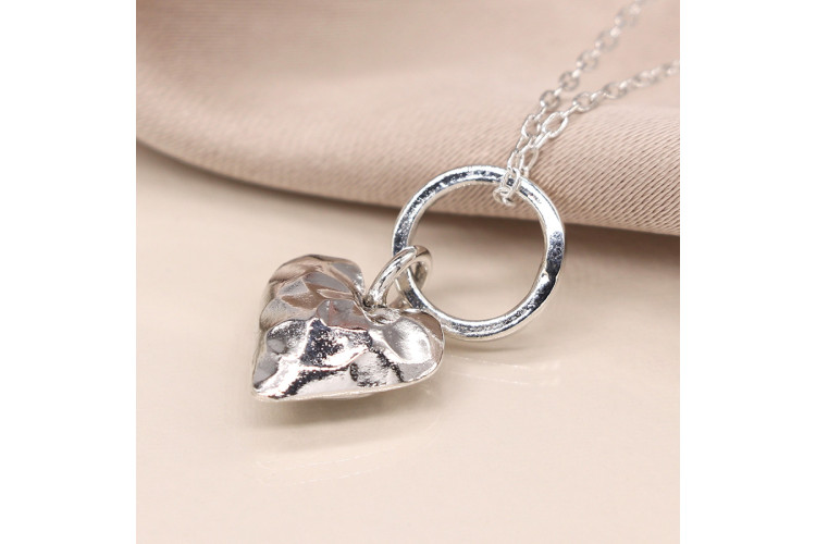 POM Sterling silver hammered hoop and heart necklace