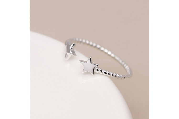 Pom Sterling Silver Twist And Stars Ring