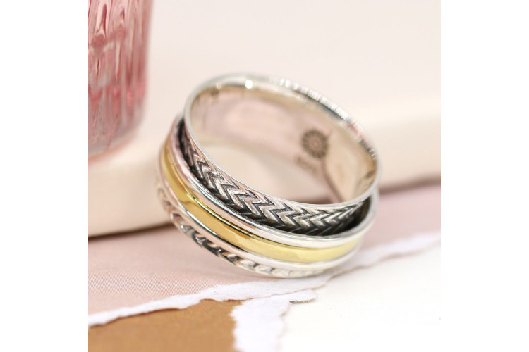 Pom Sterling silver zig-zag spinning ring with mixed bands
