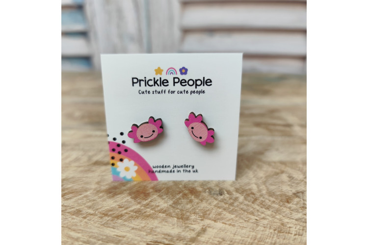 Prickle People Wooden Stud Earings - Axolotl