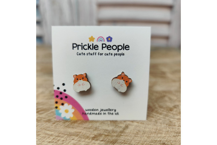 Prickle People Wooden Stud Earings - Hamster