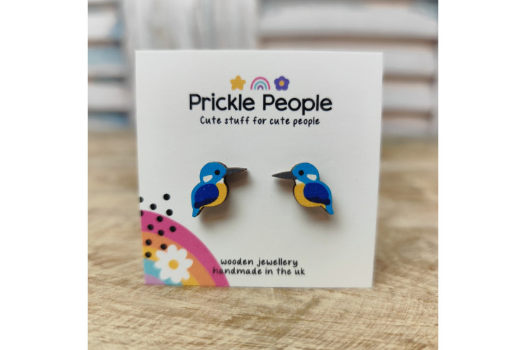 Prickle People Wooden Stud Earings - Kingfisher