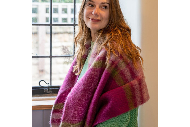 Raspberry & Lime Large Check Blanket Scarf 