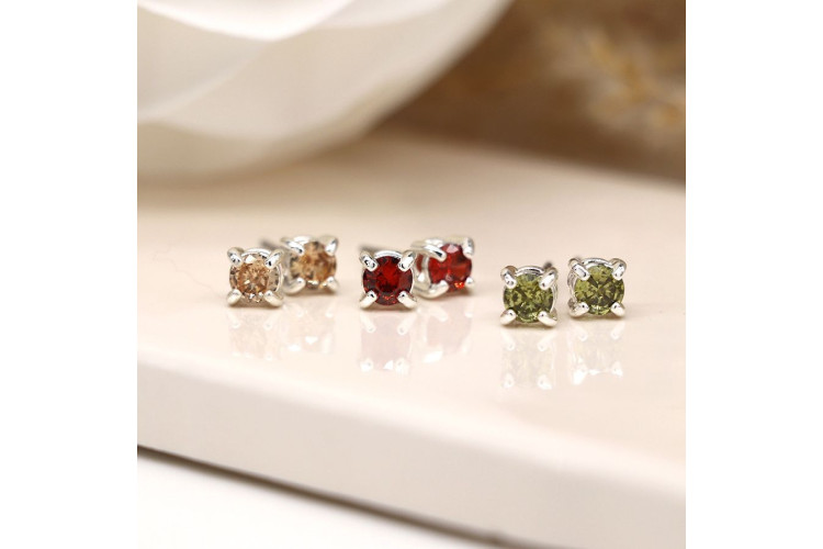 Red, green, yellow mix triple crystal stud earring set