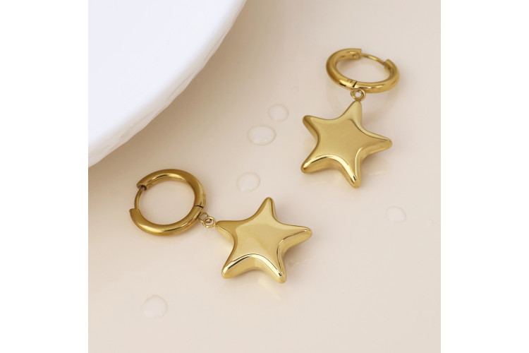 Romy stainless steel gold plated rounded star charm hoop earrings