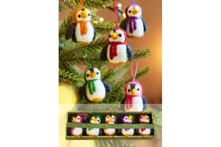 Set of 5 Hanging Felt Penguin Decorations