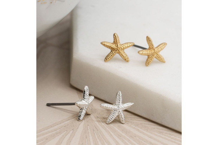 Pom Silver Plated and Golden Starfish stud earring duo