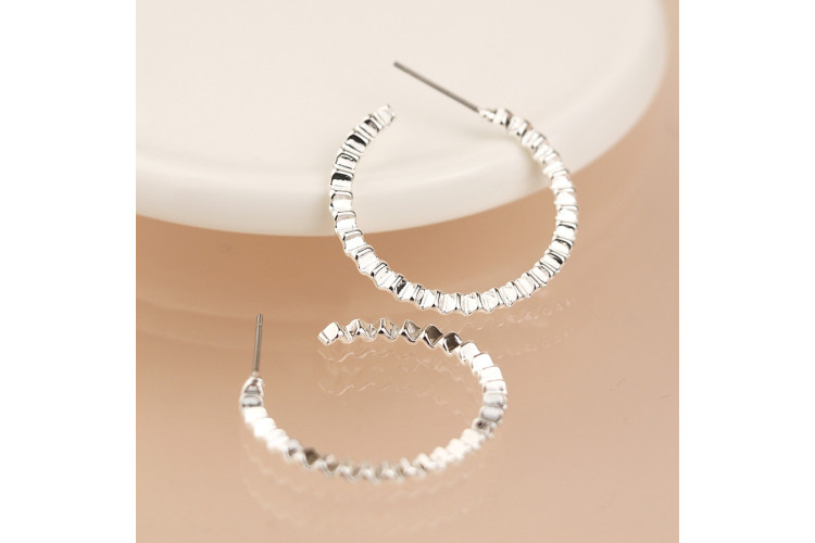 Silver plated concertina hoop earrings