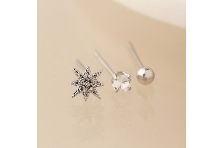 Silver plated crystal, star and bead earring set