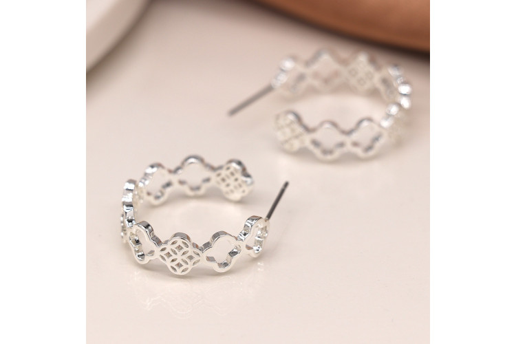 Silver Plated Multi Quatrefoil Hoop Earrings