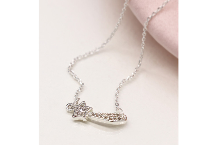Silver plated shooting star necklace with crystals