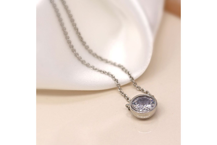Silver plated simple CZ crystal necklace