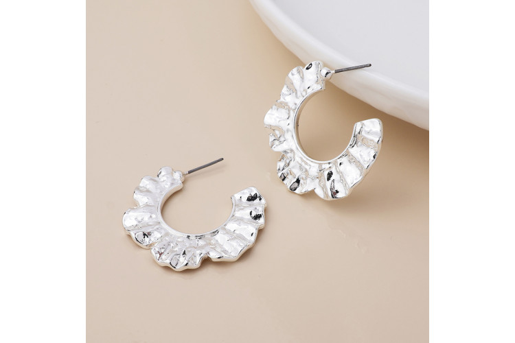 Silver plated textured wave hoop earrings