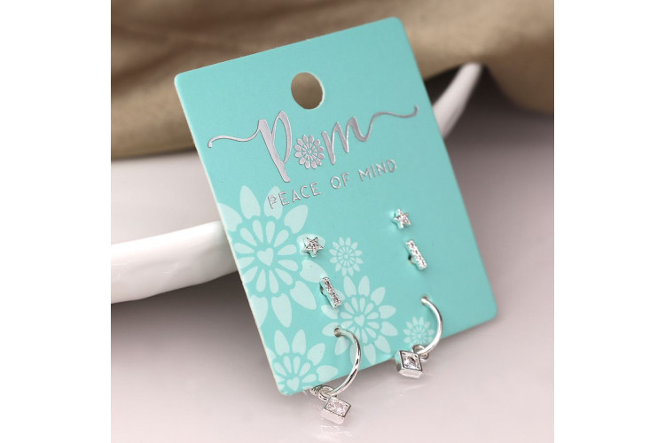 Silver plated triple crystal stud and hoop set