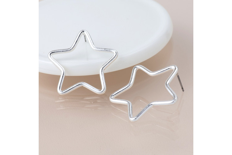Silver plated worn open star earrings