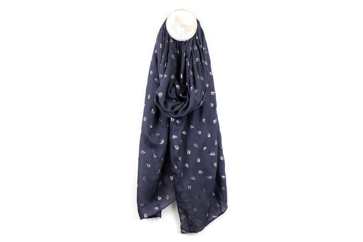 Slate scarf with silver leaf print