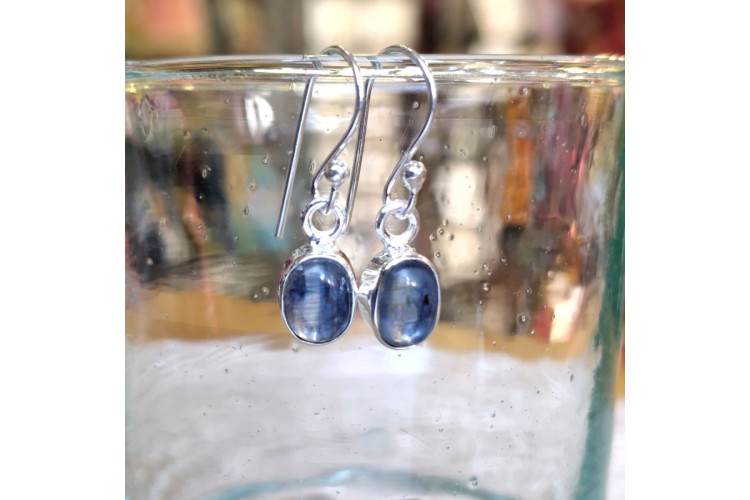 Small Oval Blue Kyanite Earrings set in 925 Sterling Silver