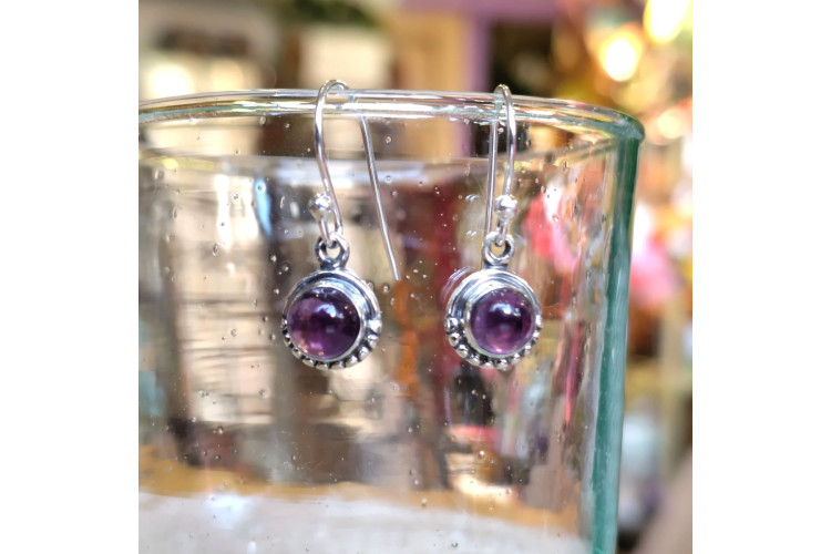 Small Round Boho Amethyst Earrings