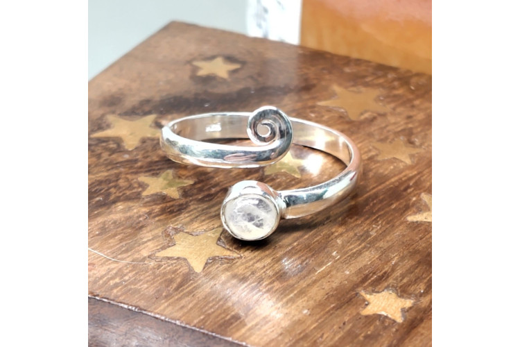 Spiral Sterling Silver Adjustable Rainbow Moonstone Ring