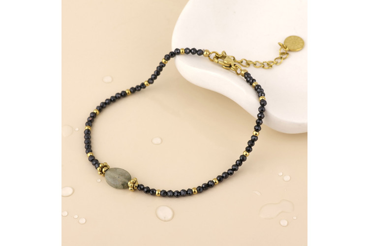 Gold Plated Grey Bead Bracelet