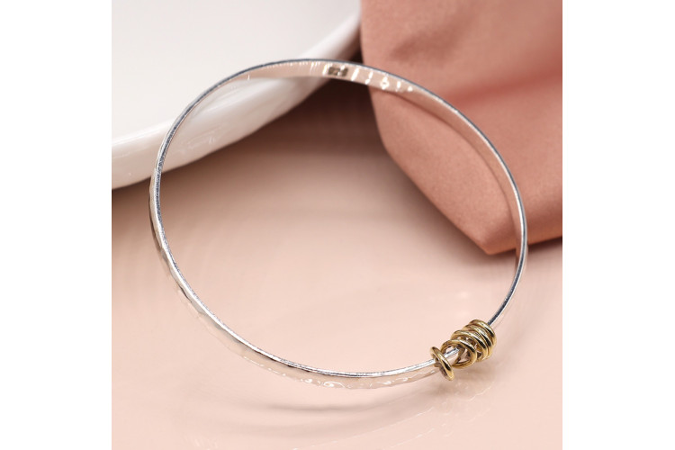 Sterling silver and brass rings hammered bangle