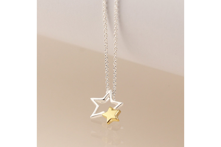 Sterling silver and gold plated double star necklace