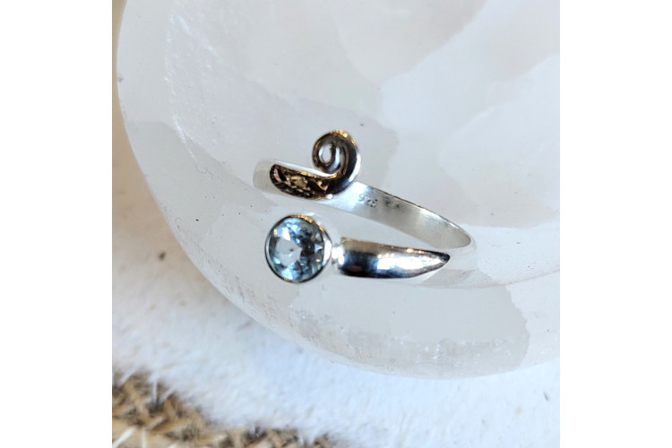 Sterling Silver Blue Topaz Ring Adjustable Spiral Snake Design.