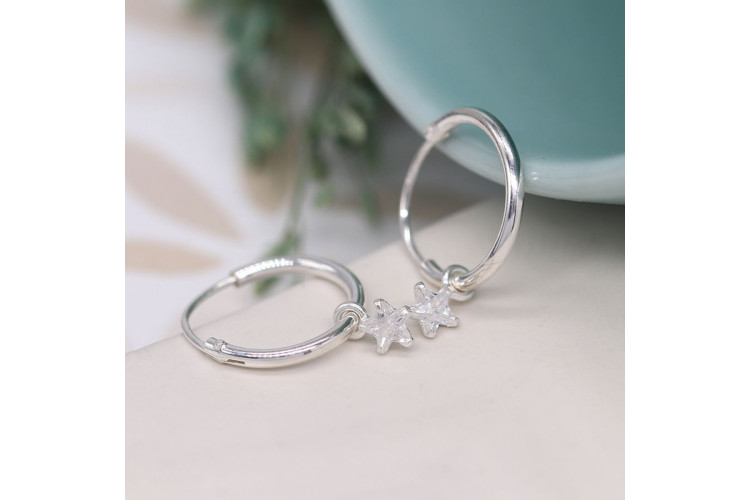 Pom Sterling silver creole hoop earrings with CZ stars
