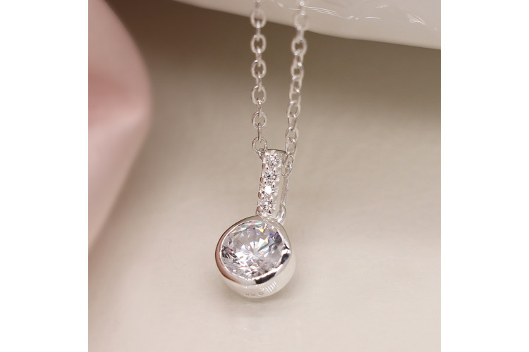 Sterling silver crystal bar and drop necklace