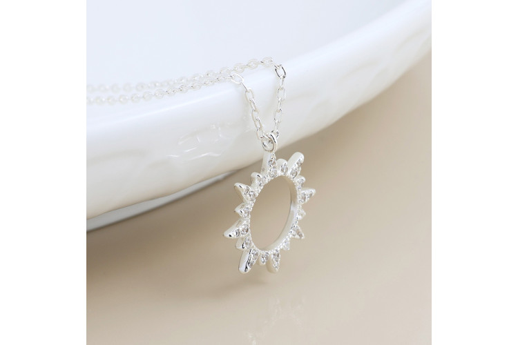 Sterling Silver Crystal Sunburst Necklace