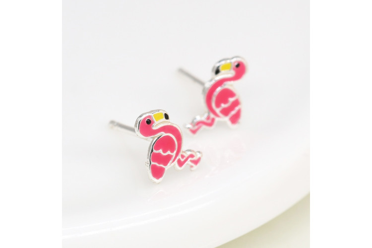 Sterling silver enamel flamingo earrings