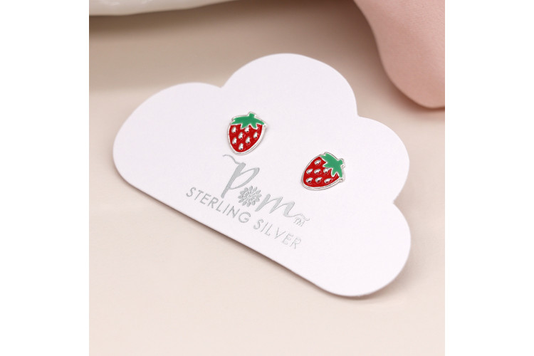 Sterling silver enamel strawberry earrings