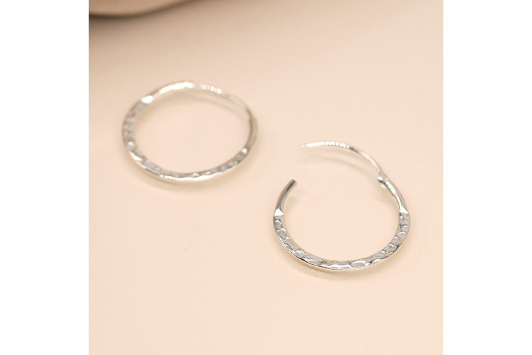 Sterling silver flat hammered hoop earrings