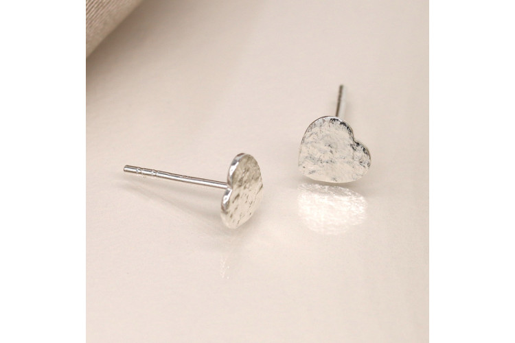 Sterling silver foil texture heart studs