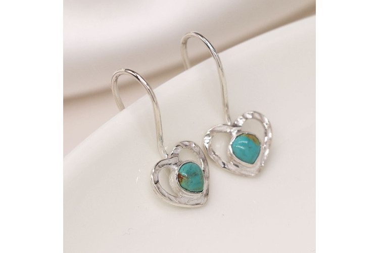 Sterling silver heart drop earrings with turquoise