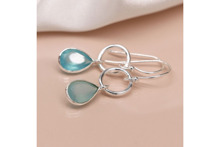 Sterling Silver Hoop And Chalcedony Drop Earrings