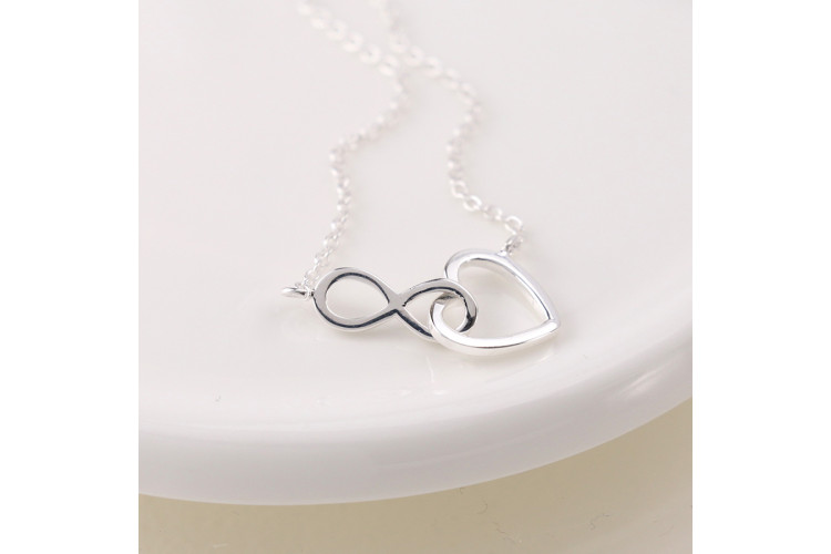Sterling silver linked heart and infinity necklace