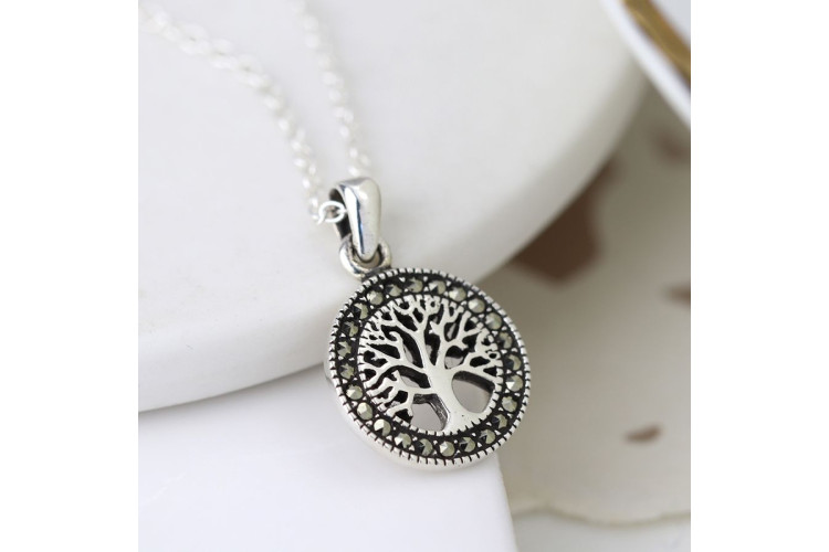Pom Sterling silver marcasite tree of life necklace