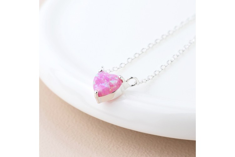 Sterling Silver Opal Heart Necklace