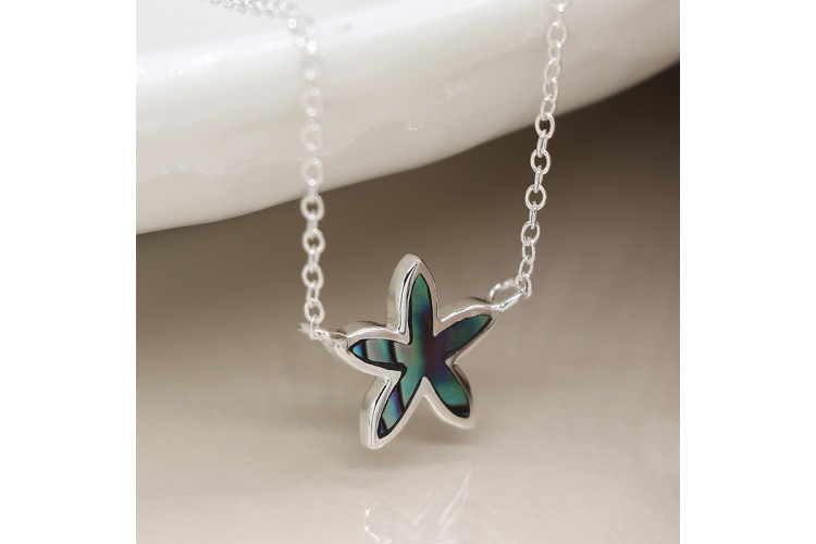 Sterling silver paua shell flower necklace